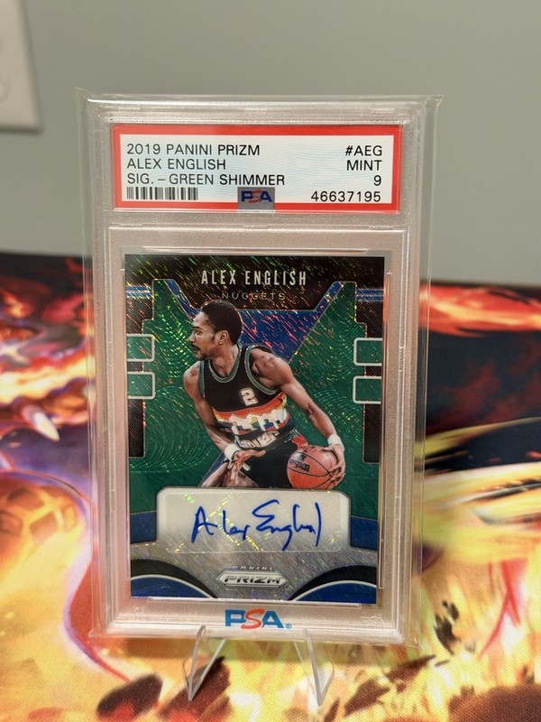 Panini Prizm Signatures Alex English Nuggets Green Shimmer /25 Auto PSA 9