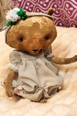 Teddy Bear Baby Doll Stuffed Animal Fabric Primitive Folk Art Bebe
