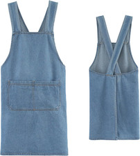 Cross Back Denim Apron with Front Pockets Women