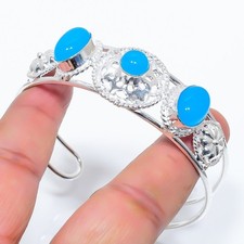 Blue Chalcedony Gemstone 925 Sterling Silver Adjustable Cuff Bracelet For Gift