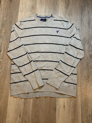 American Eagle Pullover Sweater Gray Black Striped Blue Eagle Men s Large