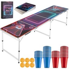 Bierpongtisch LED Beercup-Set Kartenspiel Turniertisch Partyspiel Trinkspiel 