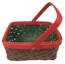 Red Green Basket Christmas Woven Rectangle Rustic Whickerware 10"x8.5"x5"