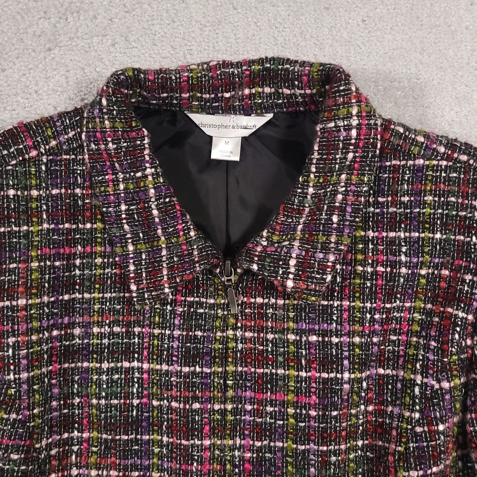 Chaqueta Blazer Christopher Banks Tweed Para Mujer Cuello Mediano Forrado Bolsillos Cremallera Completa Foto 3 de 4