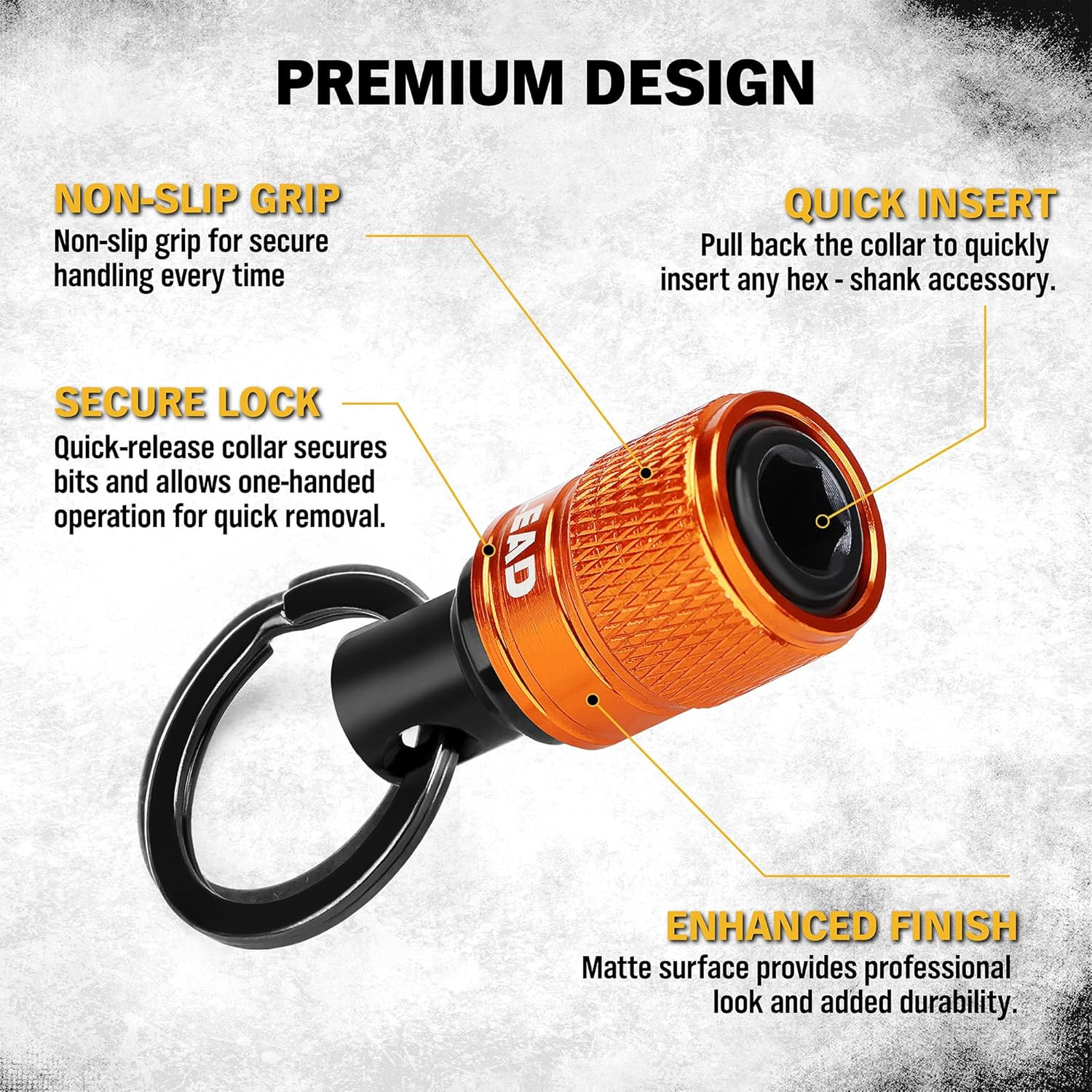 6-Piece Bit Holder Key Chain, 1/4 Inch Orange Hex Shank Bit Holders, Quick Re...