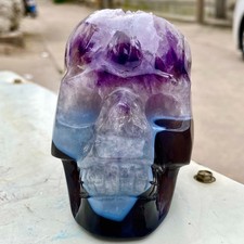 2.04LB Amethyst agate crystal cave skull, Rare hand carved skull specimen