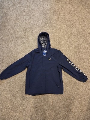 Huk Fishing Storm Jacket Mens Navy Blue Packable Full Zip Hooded Large
