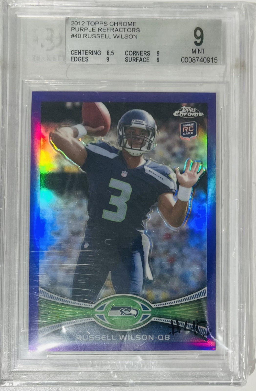 2012 Topps Chrome Purple Refractor RUSSELL WILSON RC - BGS 9 MINT /499