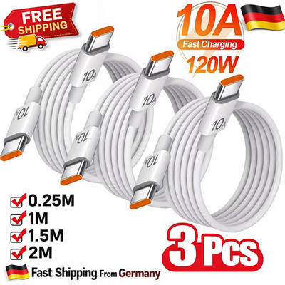 3er-Pack USB-C-zu-USB-C-Kabel, 10 A, 120 W Schnellladekabel, Typ-C-Ladekabel, 0,