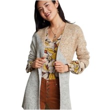 cabi Tilt Color Block V-Neck Cardigan Gray  Tan Marled Knit Sz Medium