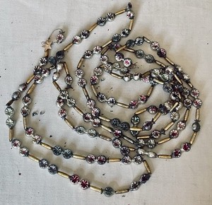 Vintage Tiny Mercury Glass Christmas Garland Ornaments Japan MCM Approx 6’ Long