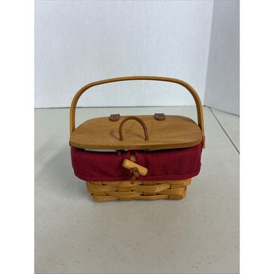Longaberger Woven Wood Basket Burgundy Liner Wood Lid Divided Protector Set