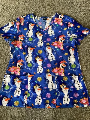 Scrubstar Women s Disney Frozen II  Olaf Flakes  Scrub Top Size M