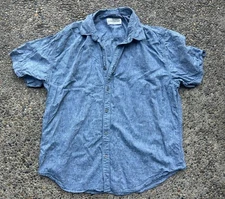 Costa Oro Blue Linen Blend Shirt Men’s L Short Sleeve Casual Summer Lightweight
