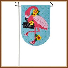 EVERGREEN GARDEN FLAG FLAMINGO WELCOME EMBELISHED APPLIQUE' - BRAND NEW