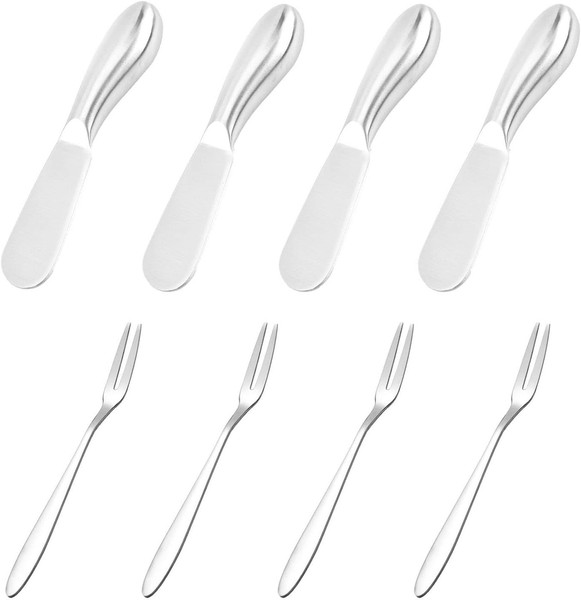 4-Teilige KäSemesser Und 4-Teilige Zweizinkige Gabeln, Edelstahlbesteck,-image