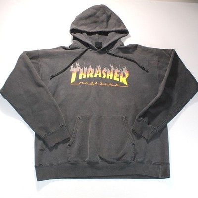 Thrasher Hoodie Mens Med Black Flame Logo Magazine Skateboard Sweatshirt