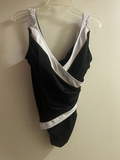 Robby Len Womens One Piece Swimsuit Size 12 Black White Bust 38 40