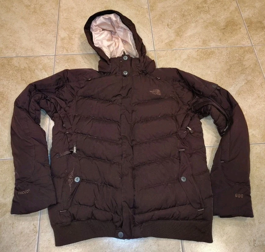 The North Face RECCO 600 Fill Down Winter Ski/Snowboard Jacket Brown Fur Hood XL