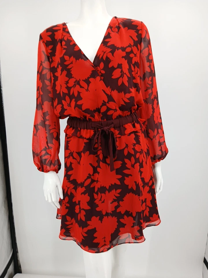 Vestido Floral Rebecca Minkoff Rojo Negro Talla 8 Foto 2 de 4