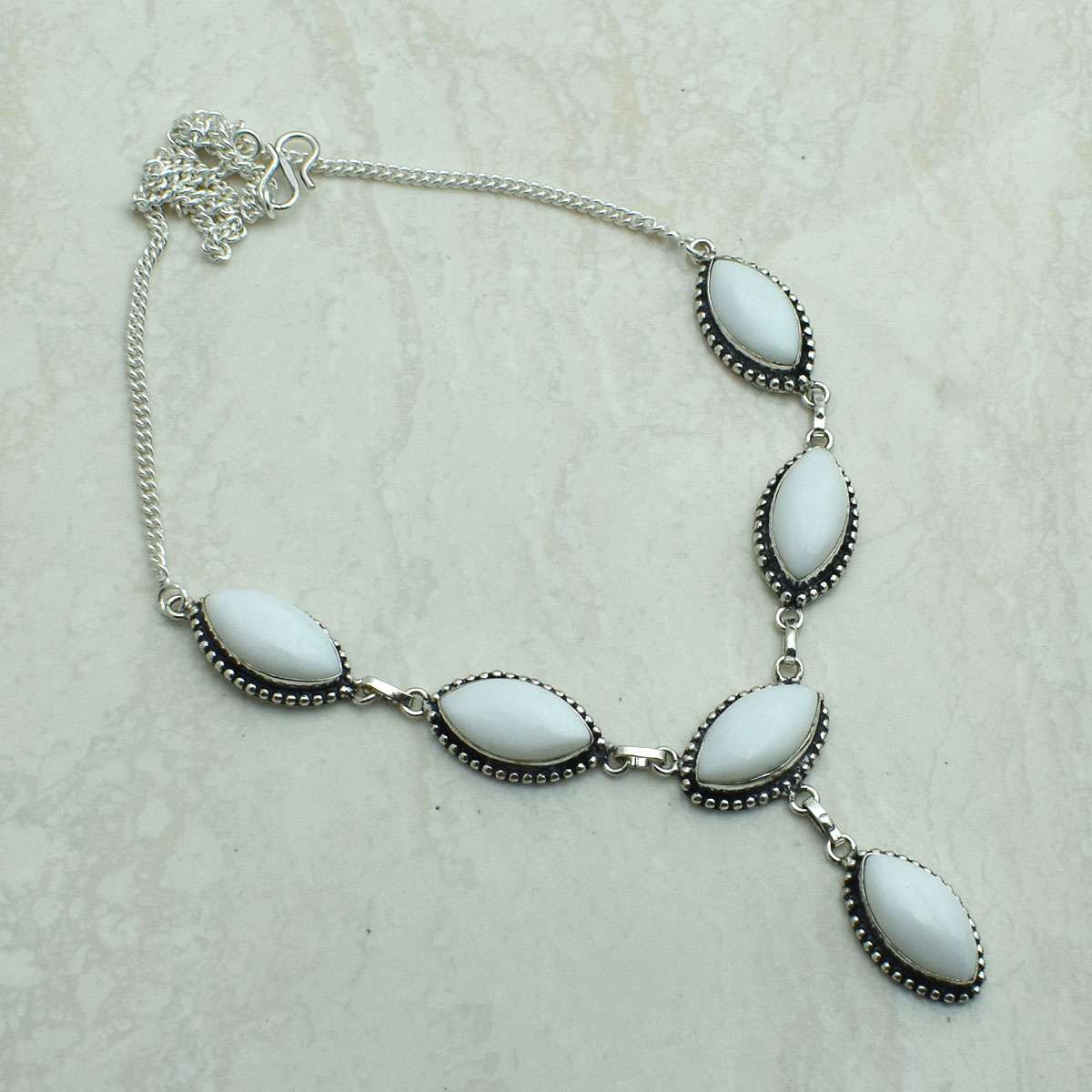 White Opal Gemstone Ethnic Handmade Necklace Jewelry  Gift 30 Gms AN 67672