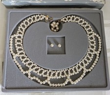 Avon Pearlized Lace Gift Set Faux Pearl Choker Neckace & Earrings Vintage 1987
