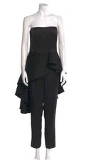 NWT Halston Heritage Strapless Jumpsuit Black Peplum Asymmetrical Women's 12