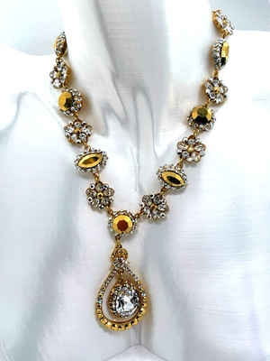 Superb Jose & Maria Barrera Rhinestone Drop Pendant Necklace, Gold & Clear