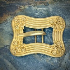 Antique Gold Tone or Brass Art Nouveau Victorian Buckle Roses up to 1.5" belt