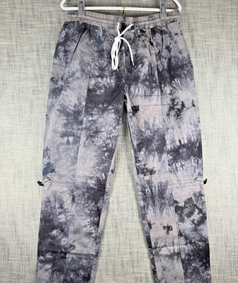 Size L 34 - EPTM Jogger Sweatpants Tie-Dye Black Grey Drawstring Cuffs & Knees