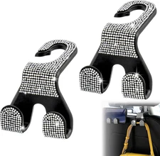 Bling Car Purse Hooks 2Pcs, Durable Car Headrest Hook, Holds 44Lbs, Double-Hooks