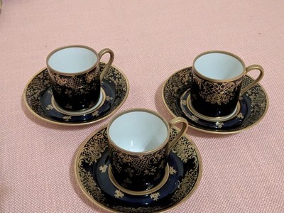 3 Vintage Porzellan Tassen / Mokkatassen Reichenbach, Echt Kobalt mit Golddekor