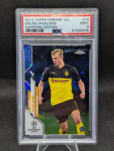 2019-20 Topps Chrome Erling Haaland UCL Sapphire RC PSA 9 Card #74