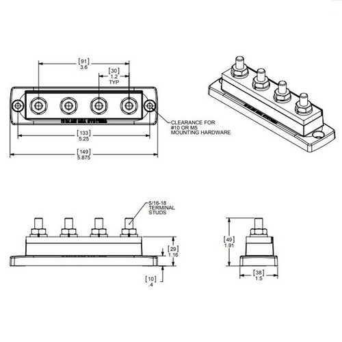 Blue Sea - 4 way - MAXI BUS BAR 5/16" (8mm) - 12V - 250 Amps - Part number: 2127 - Bild 2 von 2