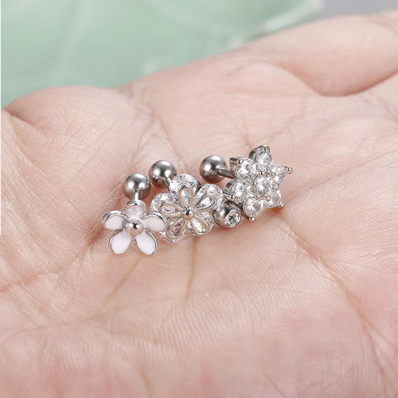 2PCS 16G CZ Ear Stud Ring Ear Tragus Labret Lip Pin Ring Body Piercing Jewelry - Image 3 of 4