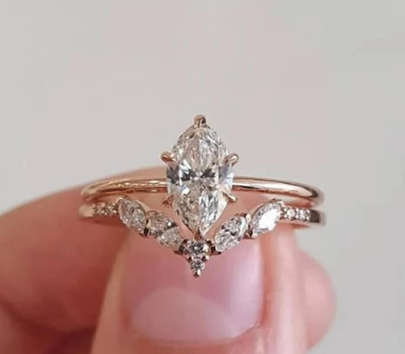 Stackable Engagement Ring Set, Anniversary Gift For Wife, Solitaire Wedding Ring-image