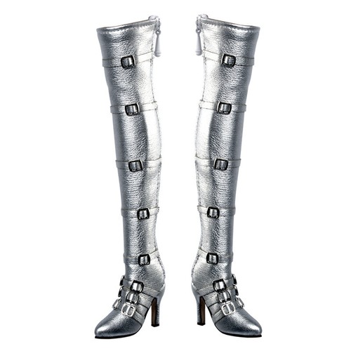 12in Silver Mid Tube Zipper Female Leather Long Boots For 1/6 TBL PH JO model - Picture 6 of 6