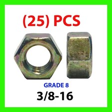 (Qty 25) 3/8-16 Grade 8 Finish Hex Nuts Yellow Zinc Plated Hardened