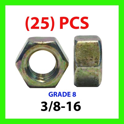 Qty 25 – 7/16-14 Grade 8 Hex Nuts – Hardened Yellow Zinc Plated – Redding Fasteners