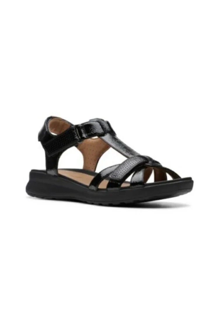 Clarks black top patent sandals