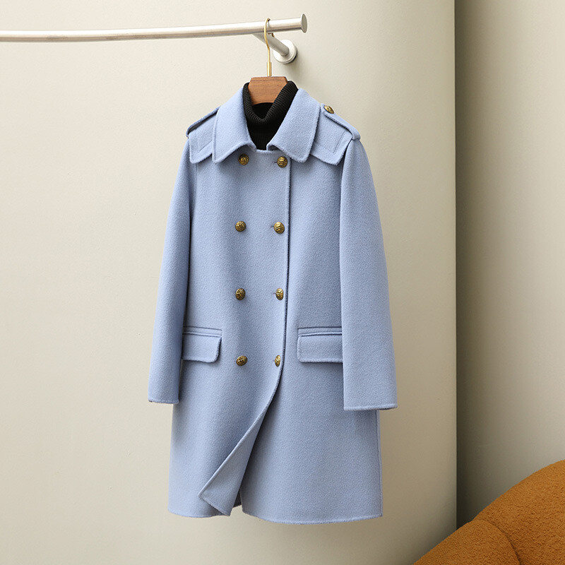 Retro Womens Double Breasted Button Mid Long Trench Coat 100