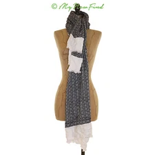 Sole Society Scarf Size 57X2 Jacquard Lightweight Black White B8