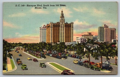 Postcard Biscayne Blvd South from 5th Street Miami Florida B3
