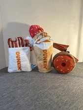 Dunkin Donuts Dog Toy Set Of 3 Snackin Bacon Latte Rope Toys And Donut Squeaky