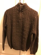 Size men's L brown cable knit cotton pullover sweater