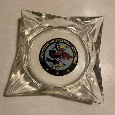 VTG 60th Fighter Interceptor Squadron Large Glass Ashtray USAF Fighting Crows