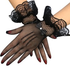 Bridal Wedding Etiquette Gloves Sheer Fishnet Full Finger Mittens Soft Elastic  