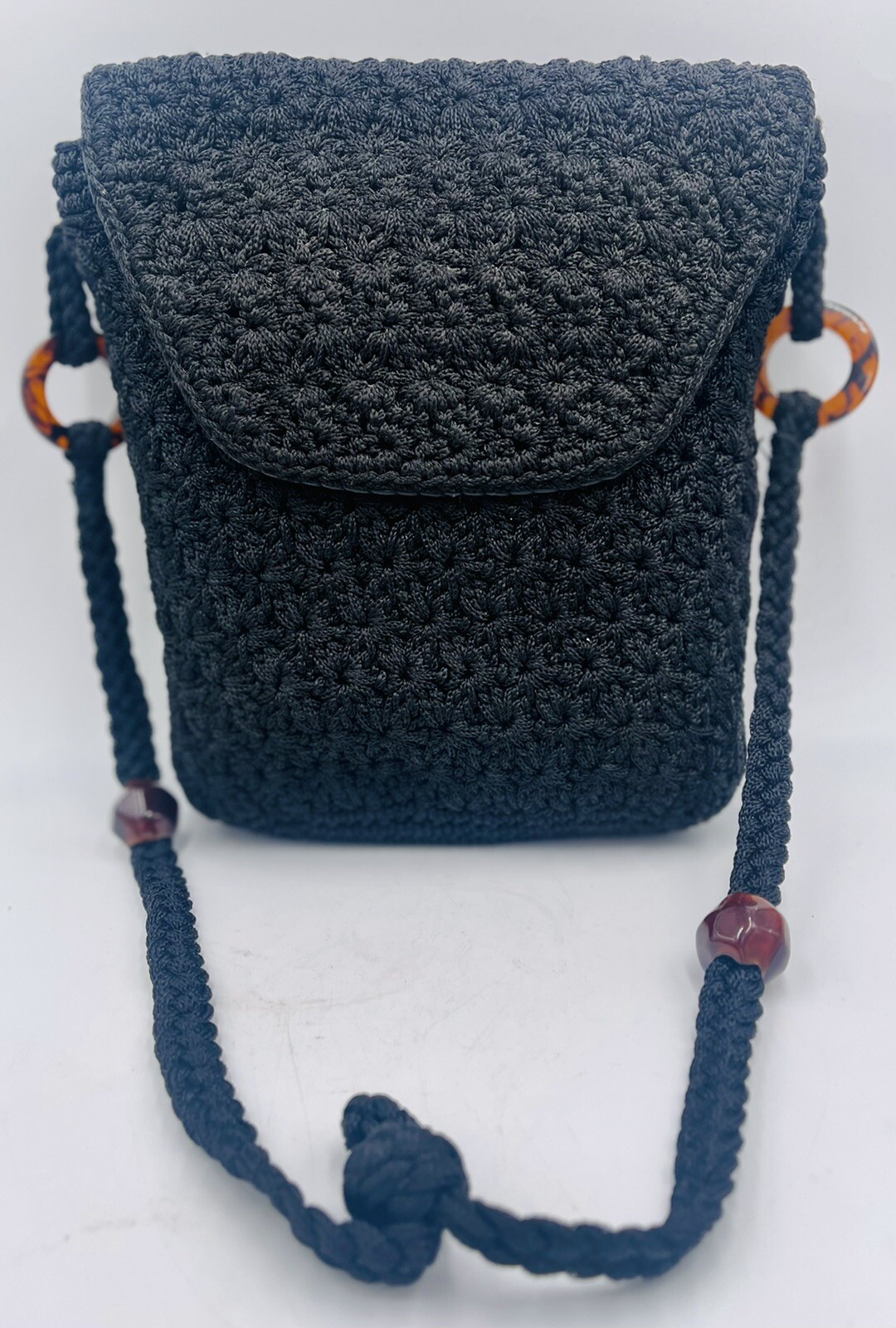 vintage crossbody purse crochet black unique rare Miv… Gem