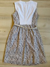 Calvin Klein  tan  belted  lace  dress sz  4 women's  EUC
