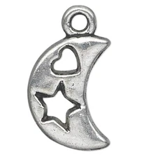 Charm, Moon, 20 Antiqued Silver Pewter 13x10mm Crescent Moon Hearts & Stars